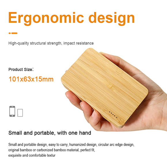 2020 newest 5000mAh Bamboo Wireless Power Bank LWS-2012